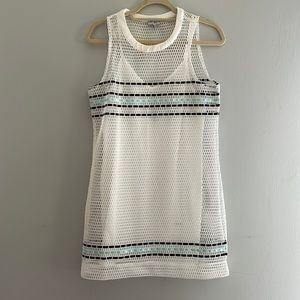 Tobi - white mesh dress with back and teal ribbon detailing